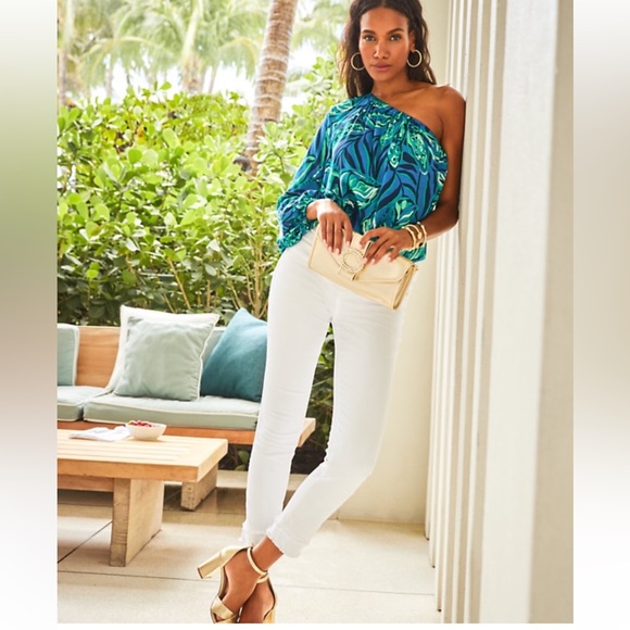 Lilly Pulitzer Tops - NWT Lilly Pulitzer Sz L Adorlee One-Shoulder Top in Indigo Breeze Shady Gator